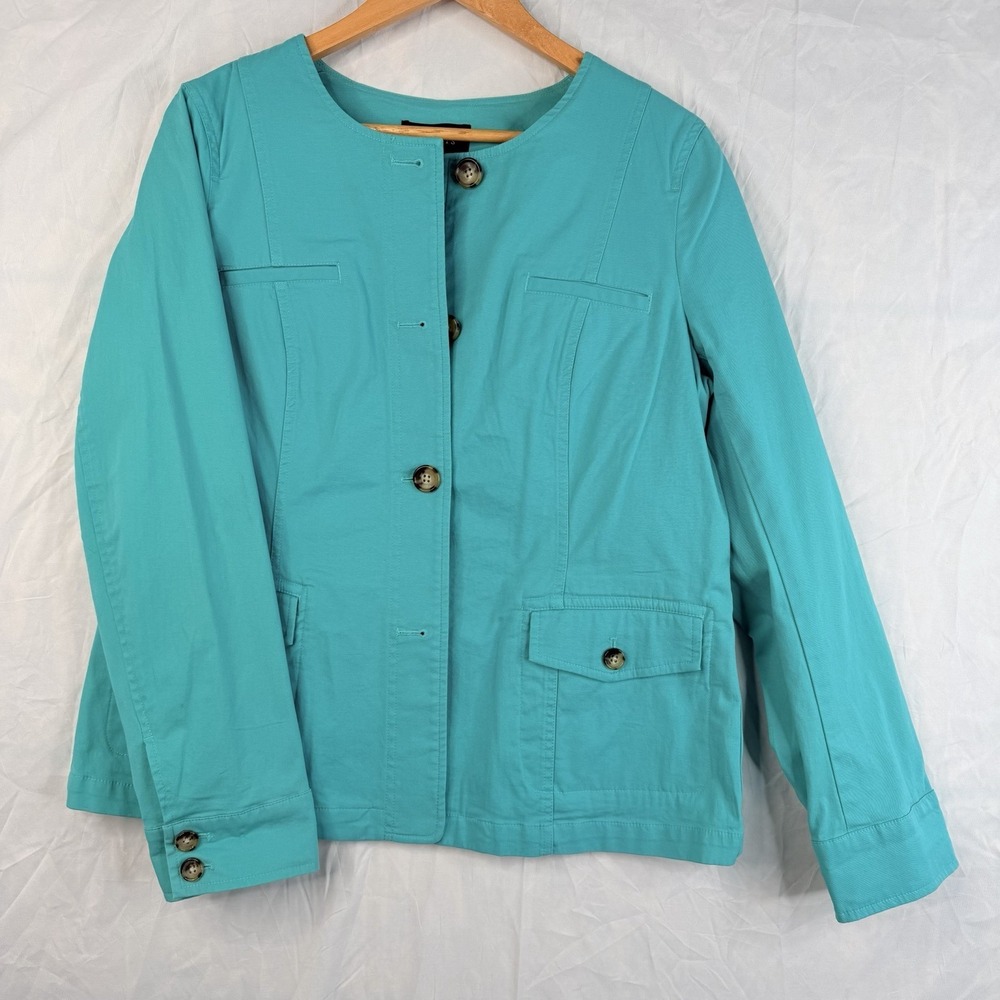 Talbots Womens Jacket SZ-14 turquoise Blazer Stretch Pockets 4 Buttons
